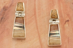 Calvin Begay Genuine Picture Jasper Sterling Silver Earrings